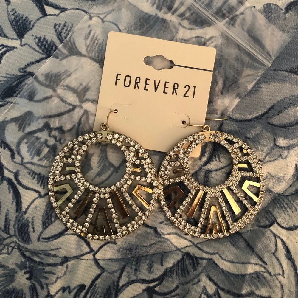 Gold Rhinestone 70s Style Earrings